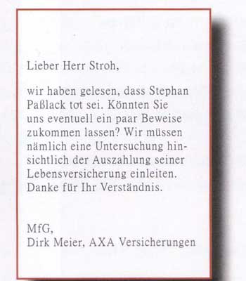 Fiktiver Brief von der Versicherung